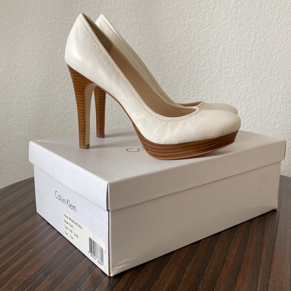 Calvin Klein | Kendall Kid Skin Heels – Sand – Size 7.5 – Brand New with Box